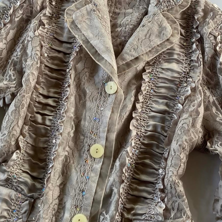 Brown lace button up outer