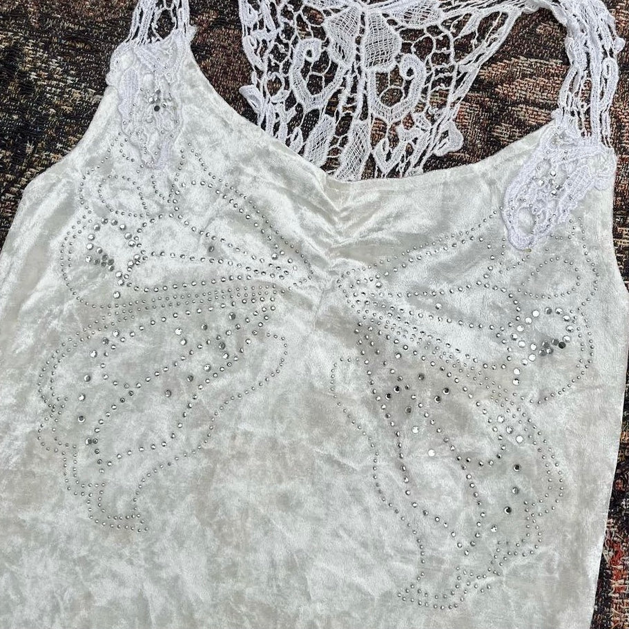 Butterfly white velvet lace top