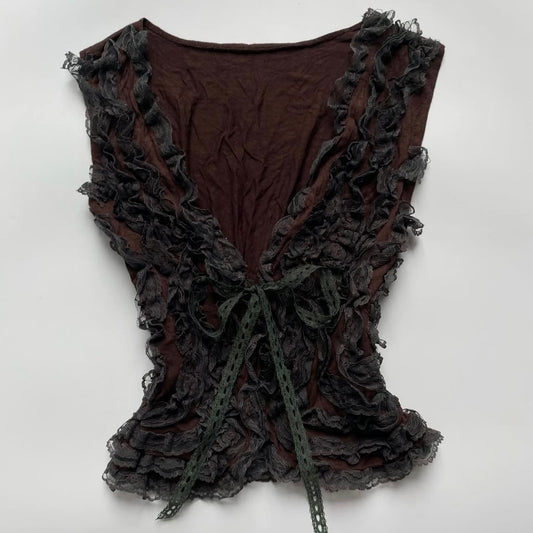 Green lace brown vest