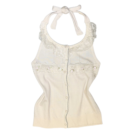 Ivory lace trim rose cotton halter