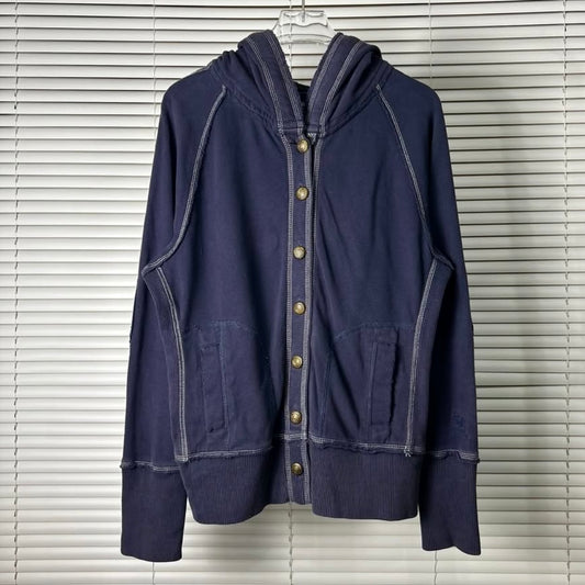 Polo navy button up hoodie