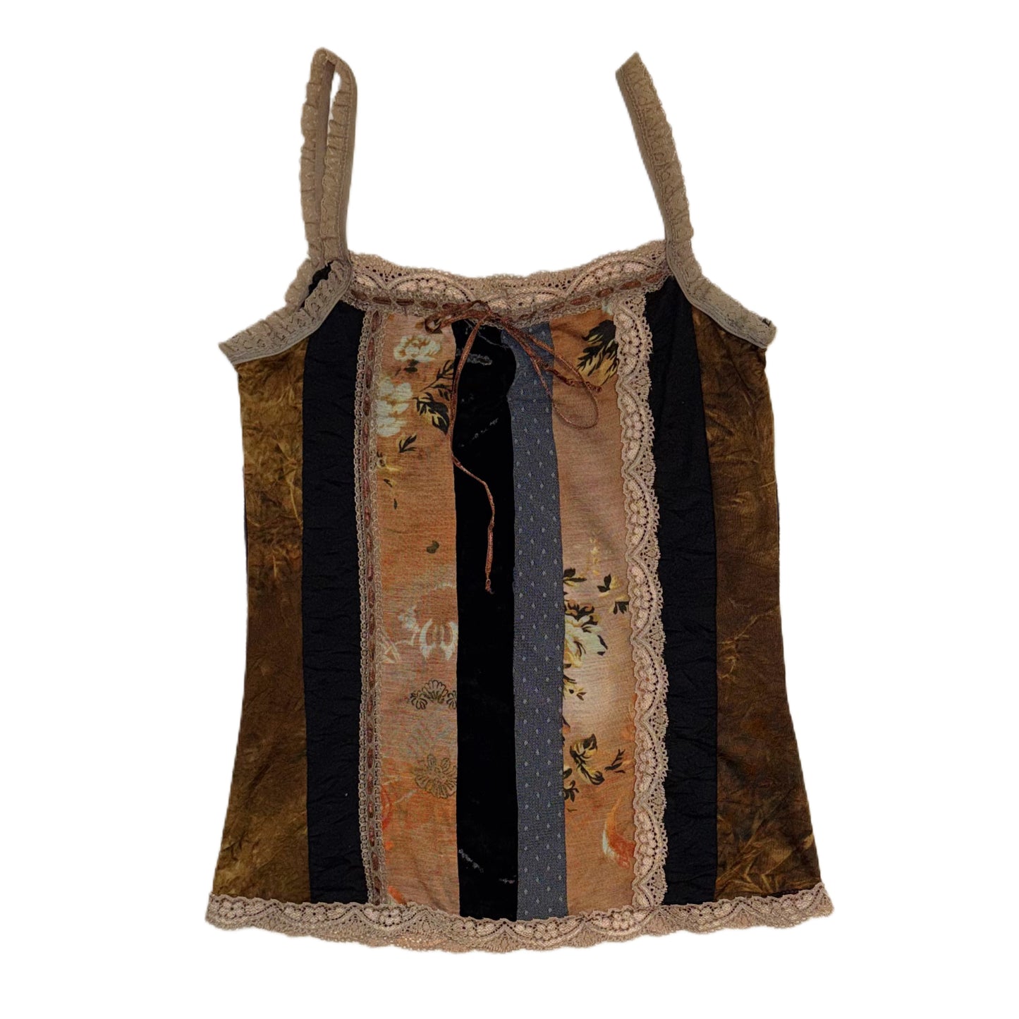 Brown patchwork lace cami