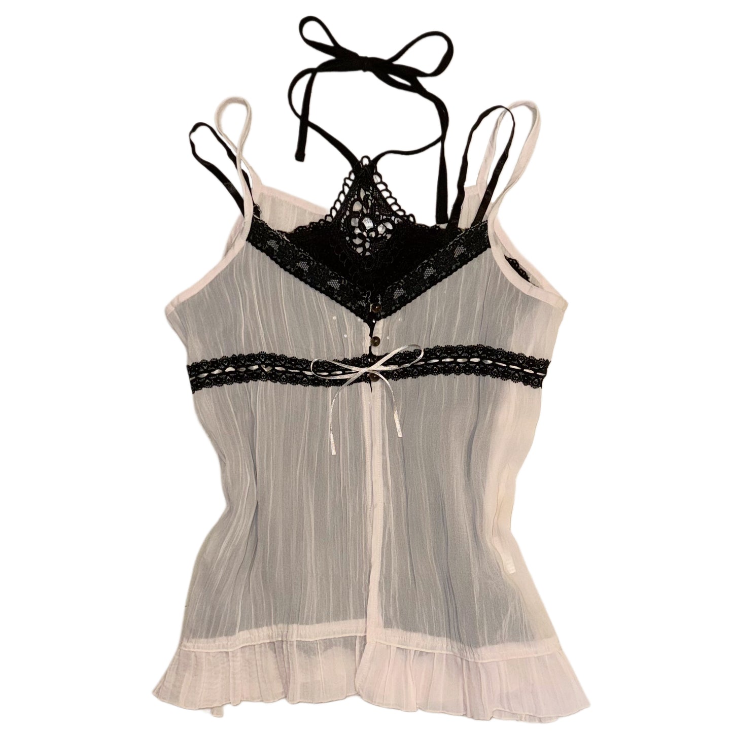 Black lace halter tank with soft pink mesh tank set