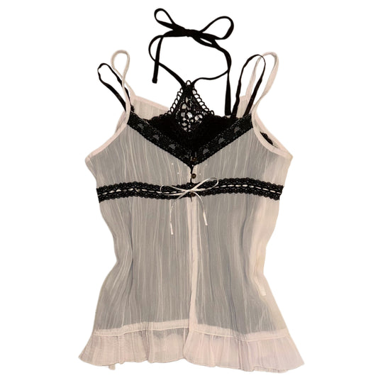 Black lace halter tank with soft pink mesh tank set