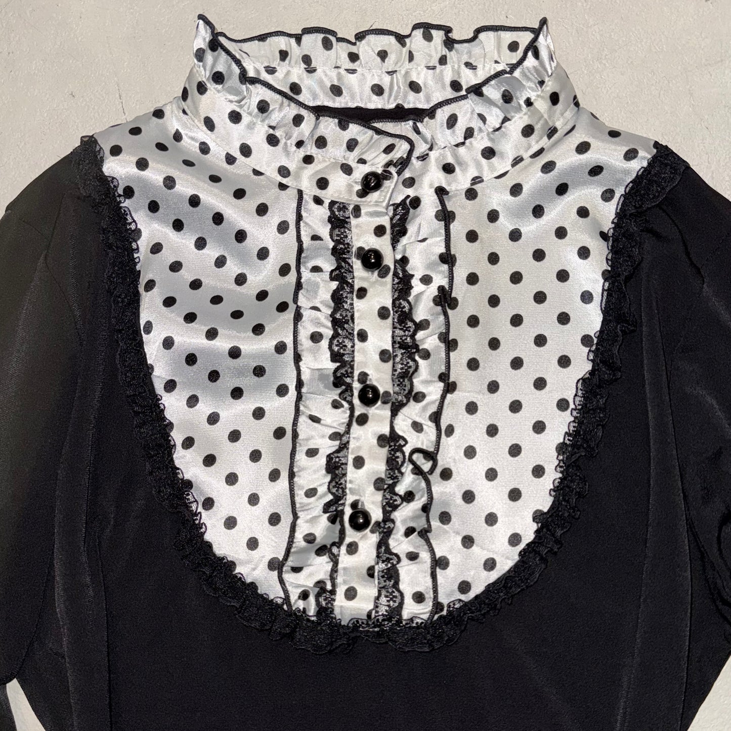 Polka dot lace trim black long sleeve