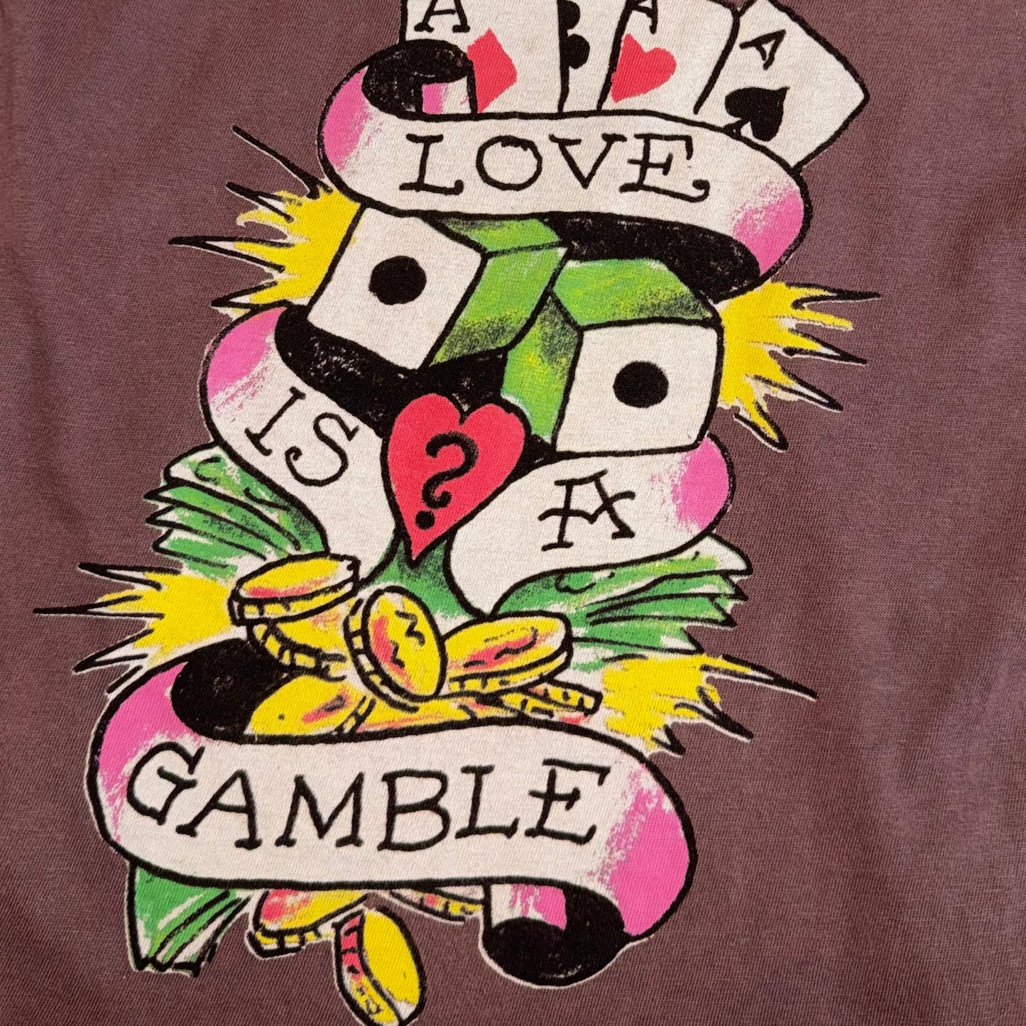 Ed Hardly “Love is a gamble” brown top