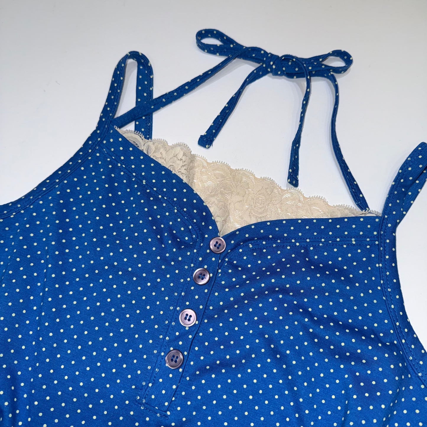Blue polka dot lace tank