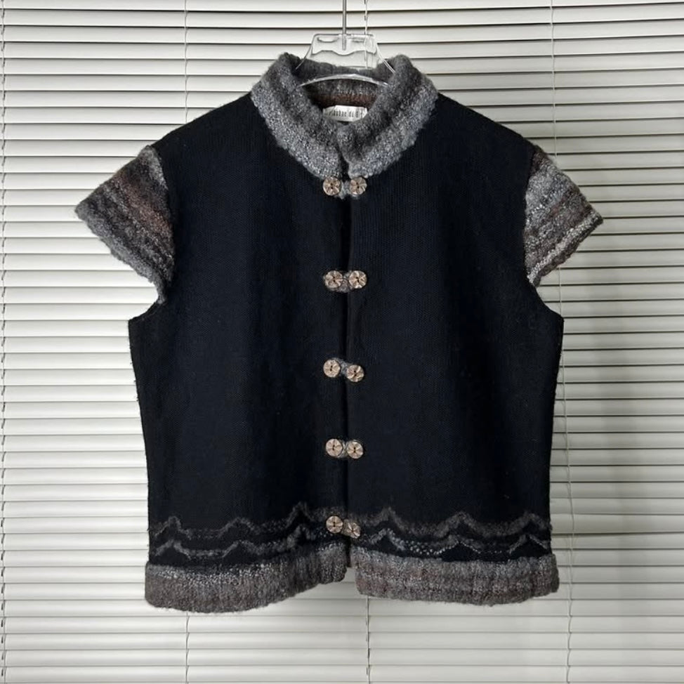 Black knit top wood button details