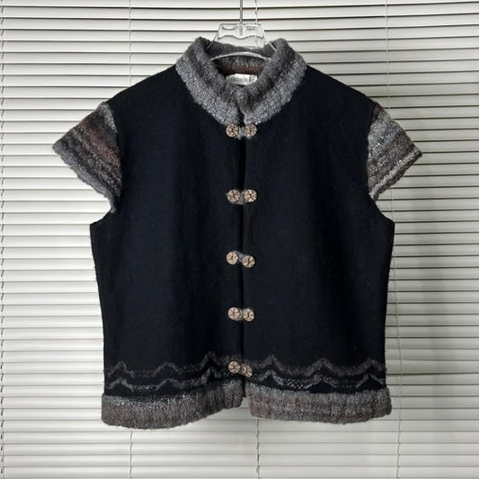 Black knit top wood button details