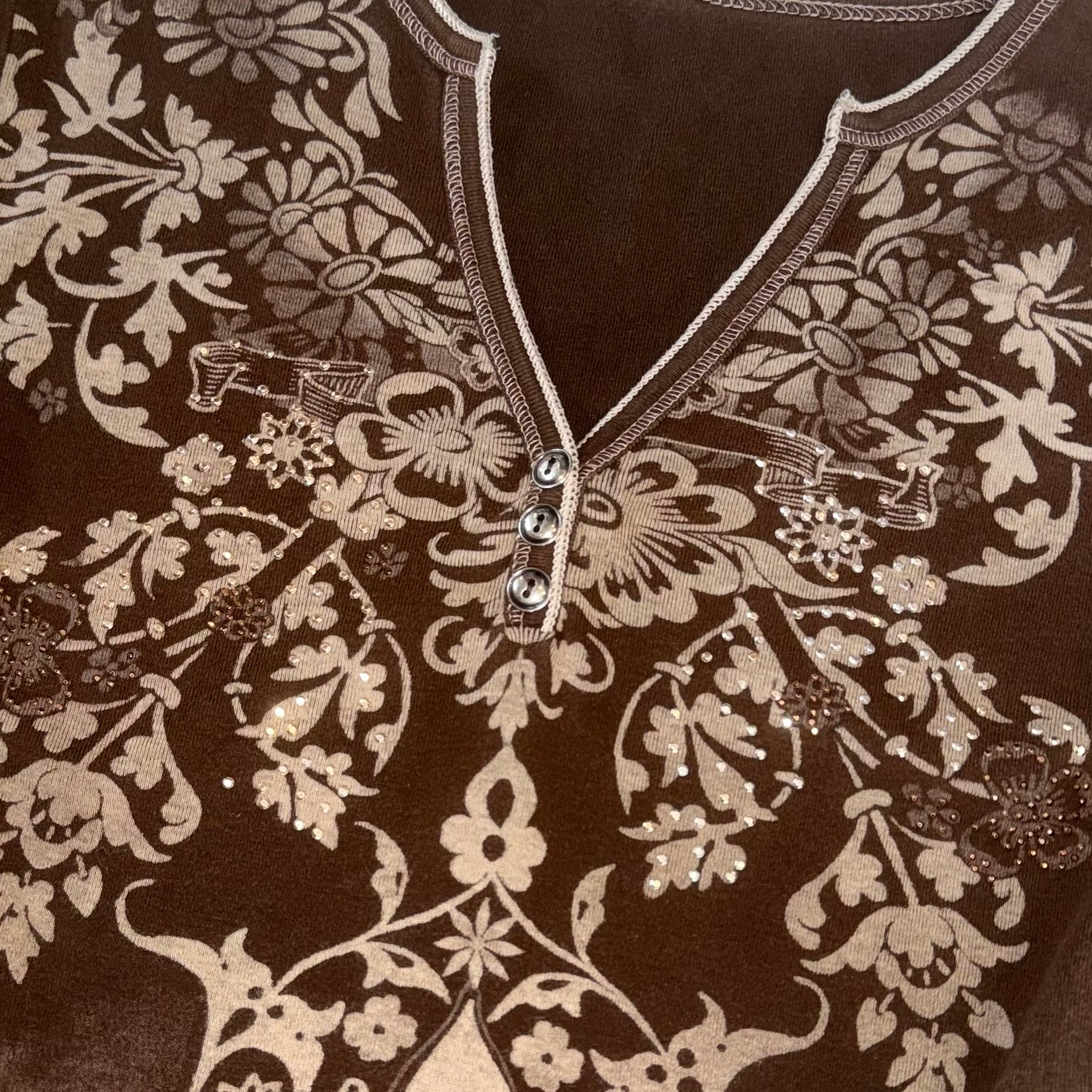 Brown graphic rhinestone top
