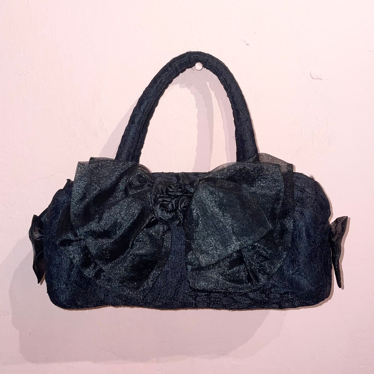 Black lace ribbon bag