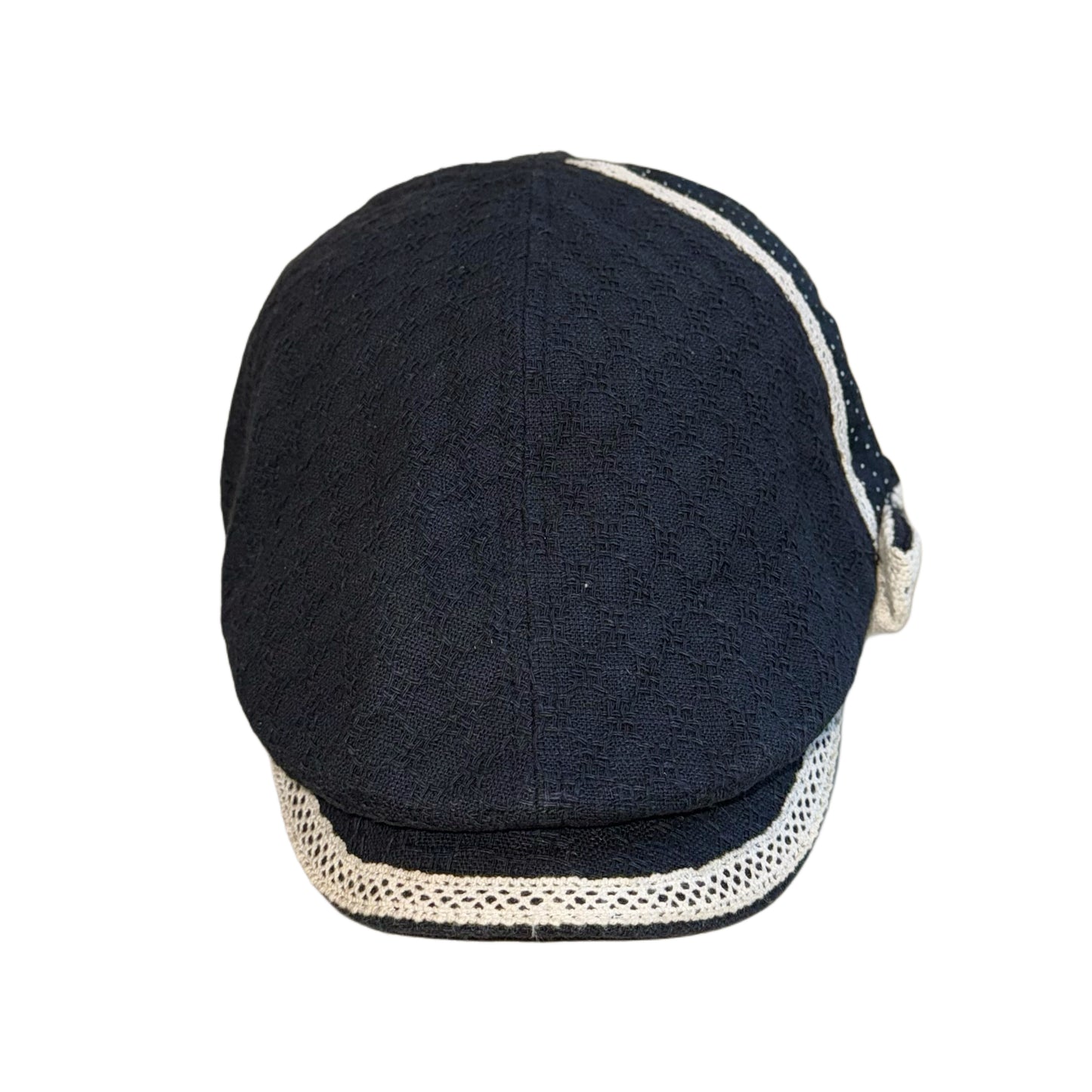 Navy polka dot lace trim flat cap