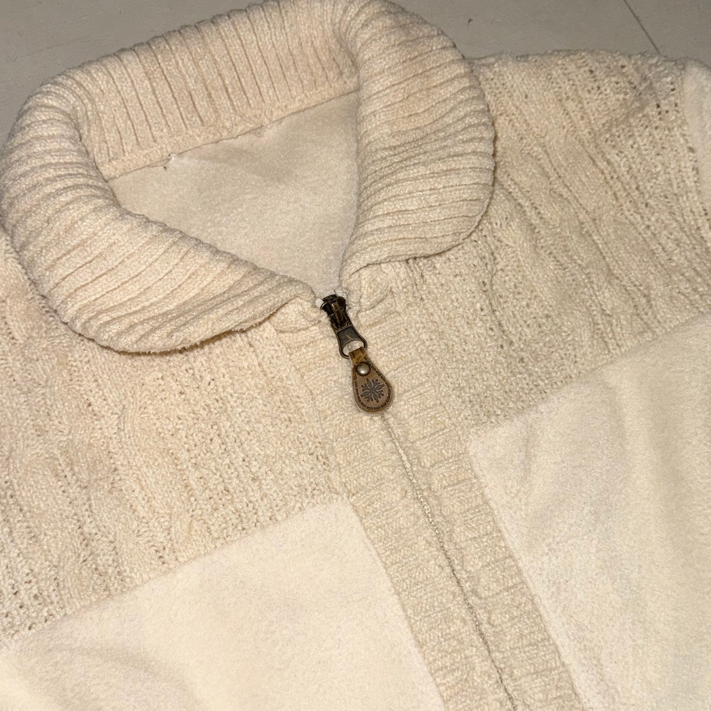 Beige knit zip up jacket