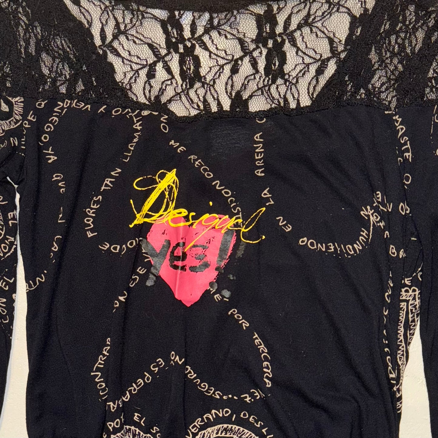 Desigual black lace heart graphic long sleeve