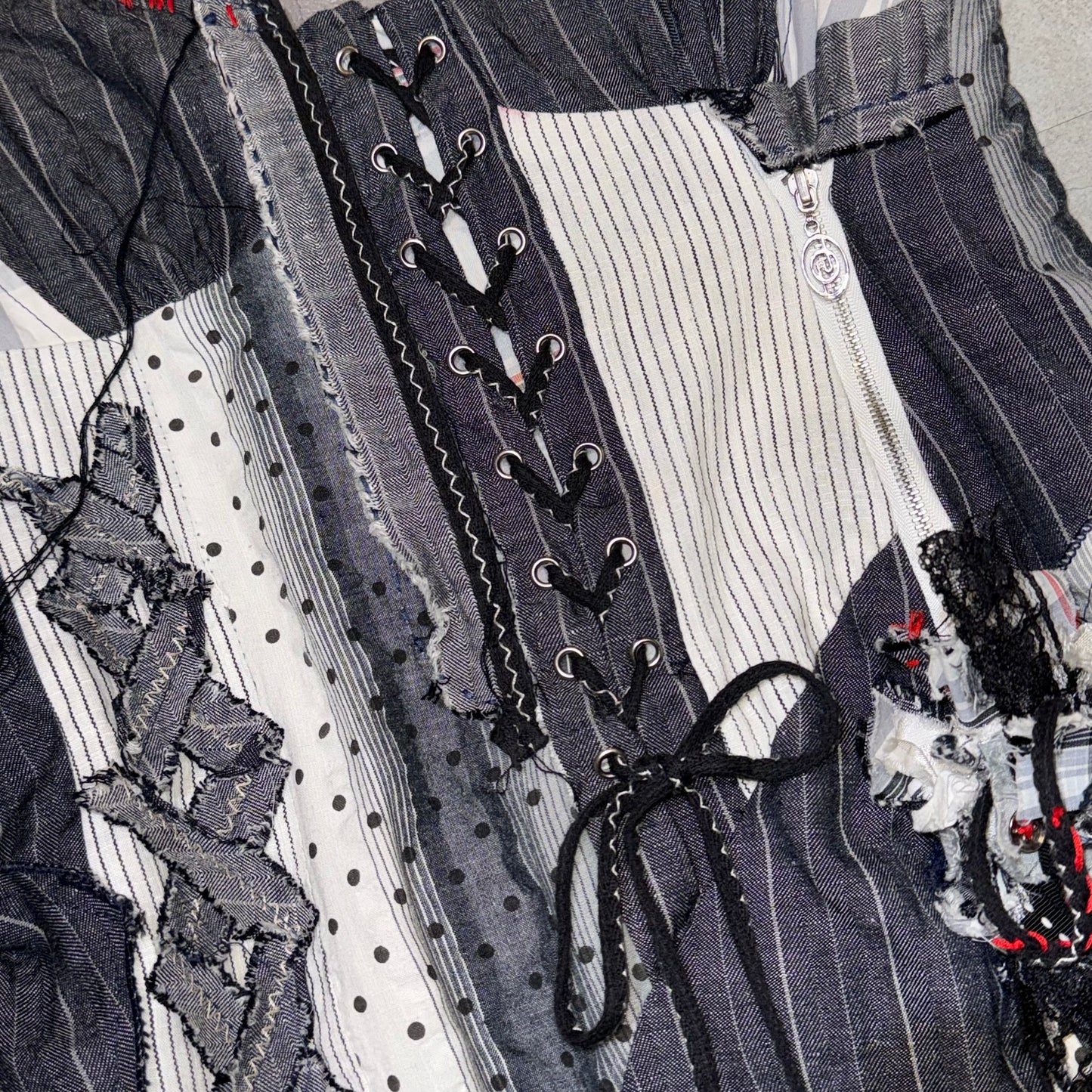 Denim patchwork polka dot lace dress