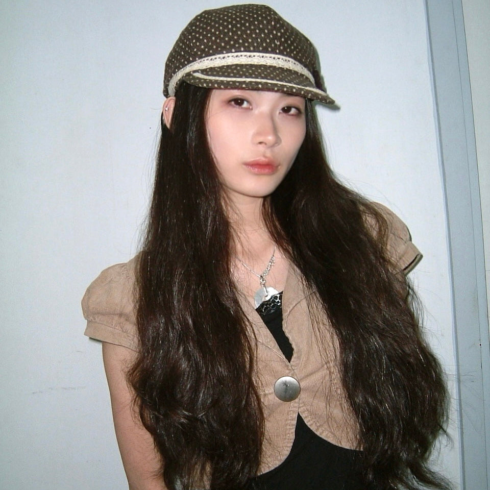 Polka dot lace trim hat