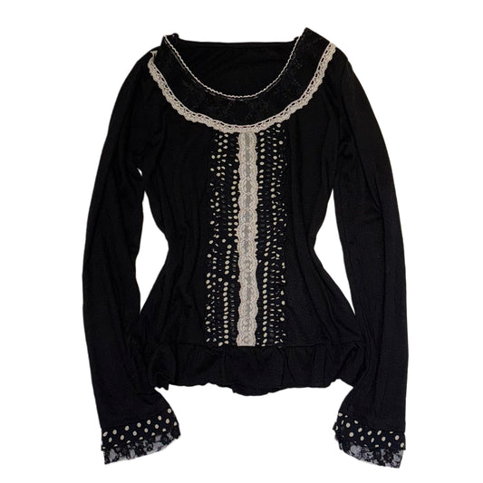 Black lace polka dot long sleeve