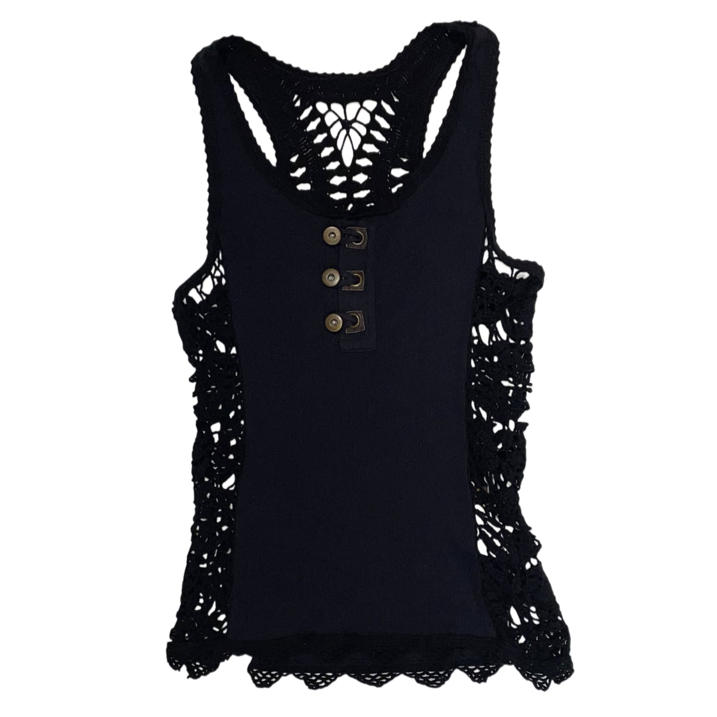 Black knit tank with leather button detail