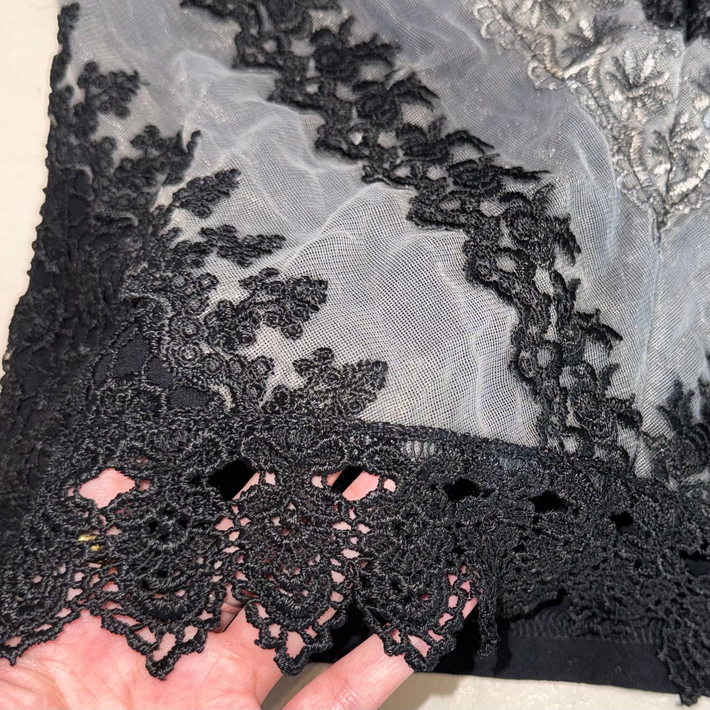 Black grey lace top