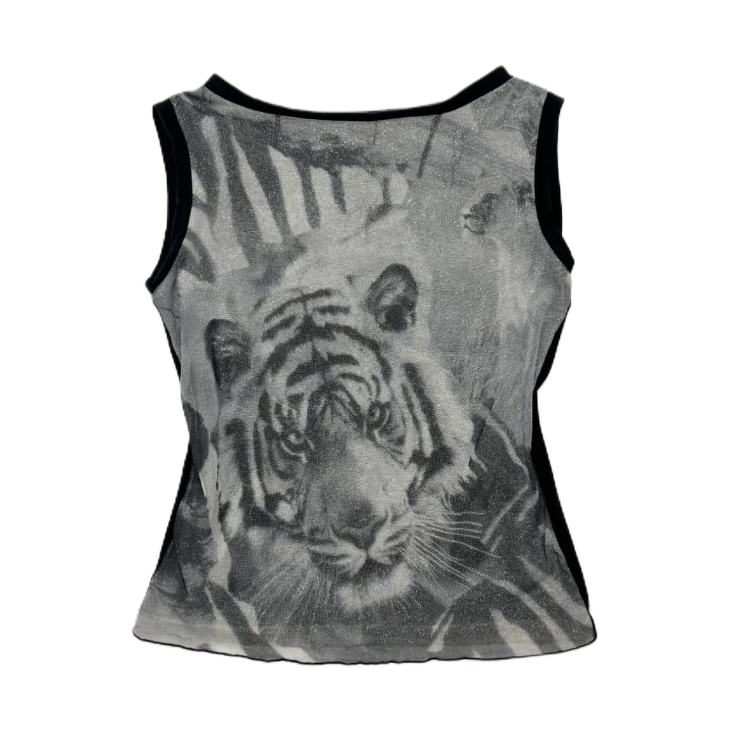 Grey tiger glittering mesh top