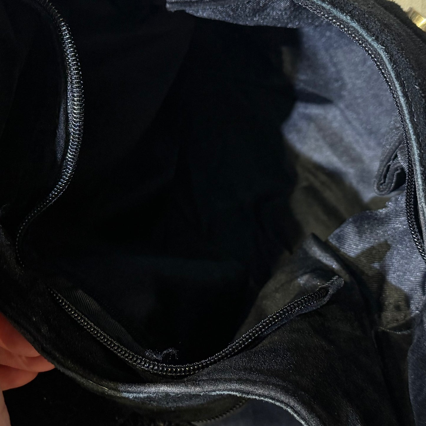 Black suede embroidered bag