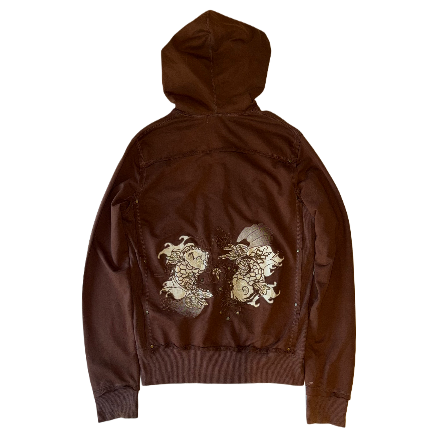 Diesel embroidered brown zip up hoodie