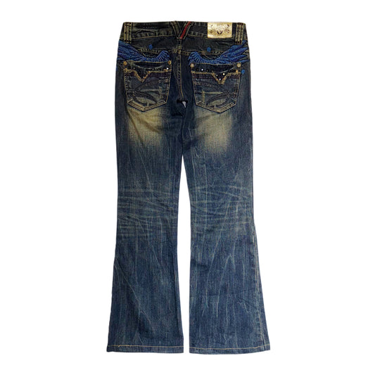Red Pepper rivets embroidered wings low rise bootcut jeans