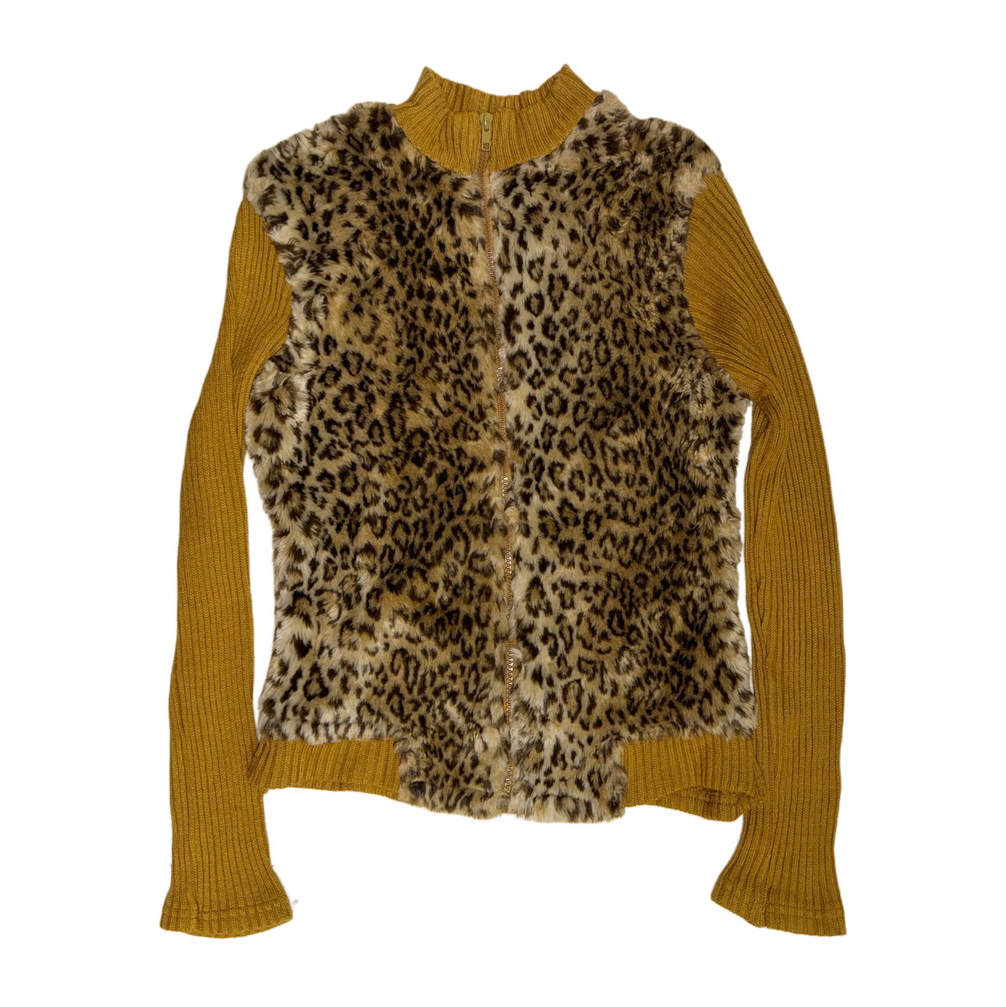 Brown leopard furry knit zip up