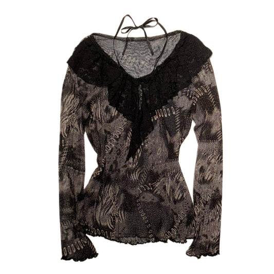 Black lace collar glittering long sleeve