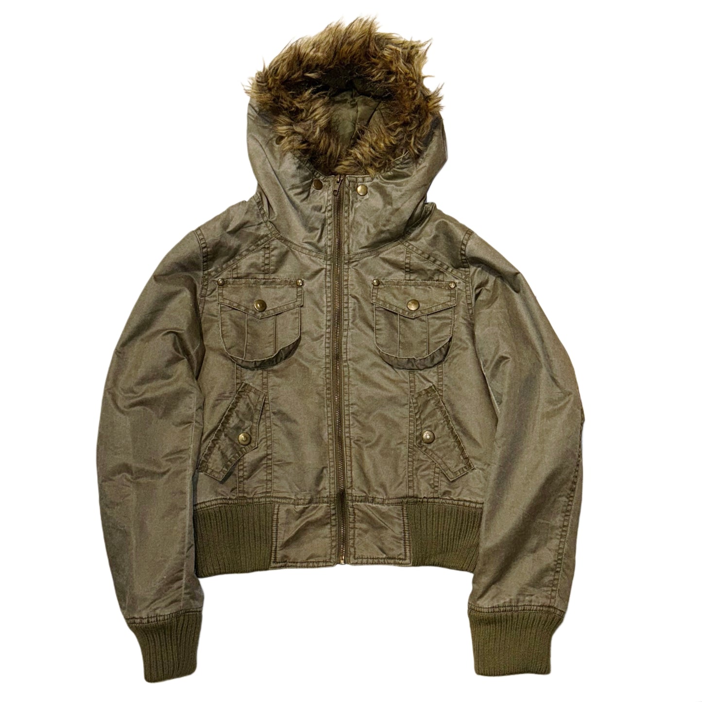 Crazy Angel green nylon fur jacket