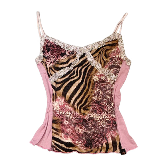 Jelo pink tiger print lace tank