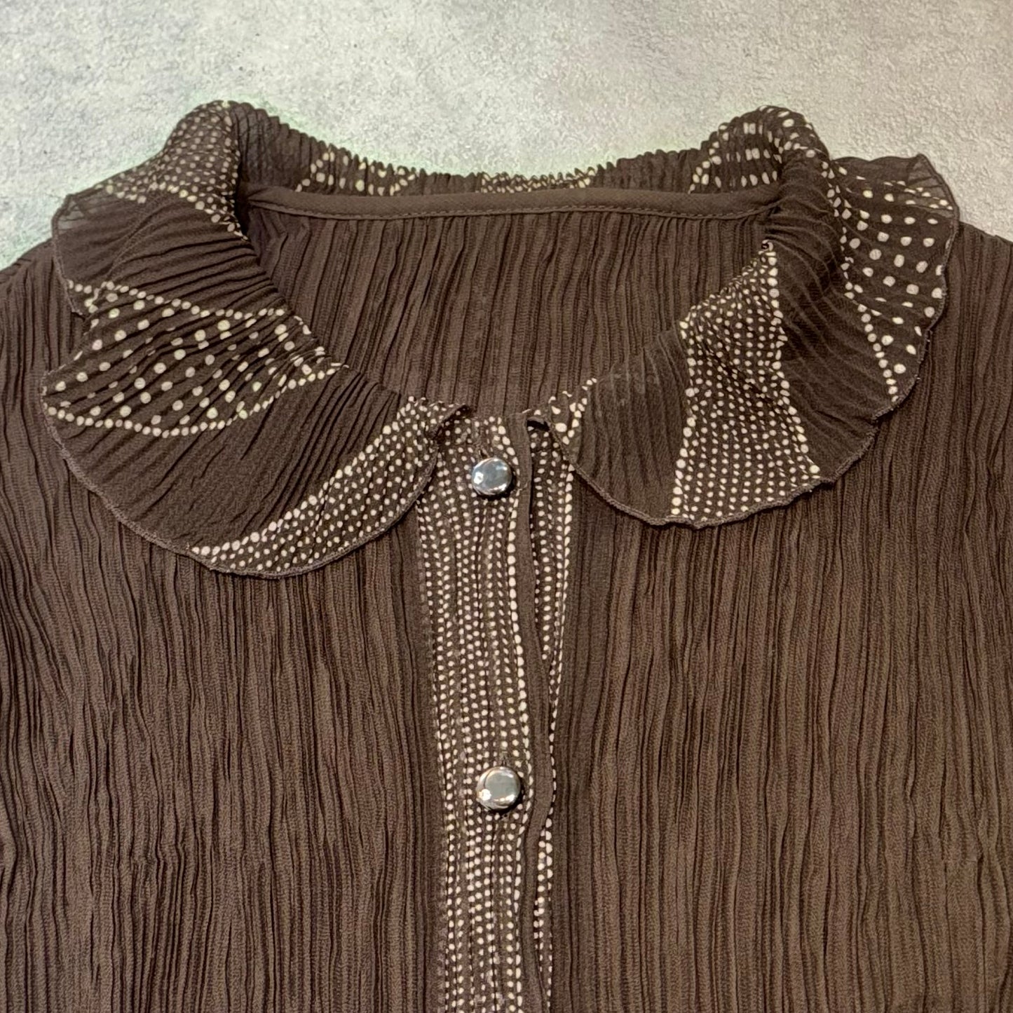 Brown polka dot mesh shirt