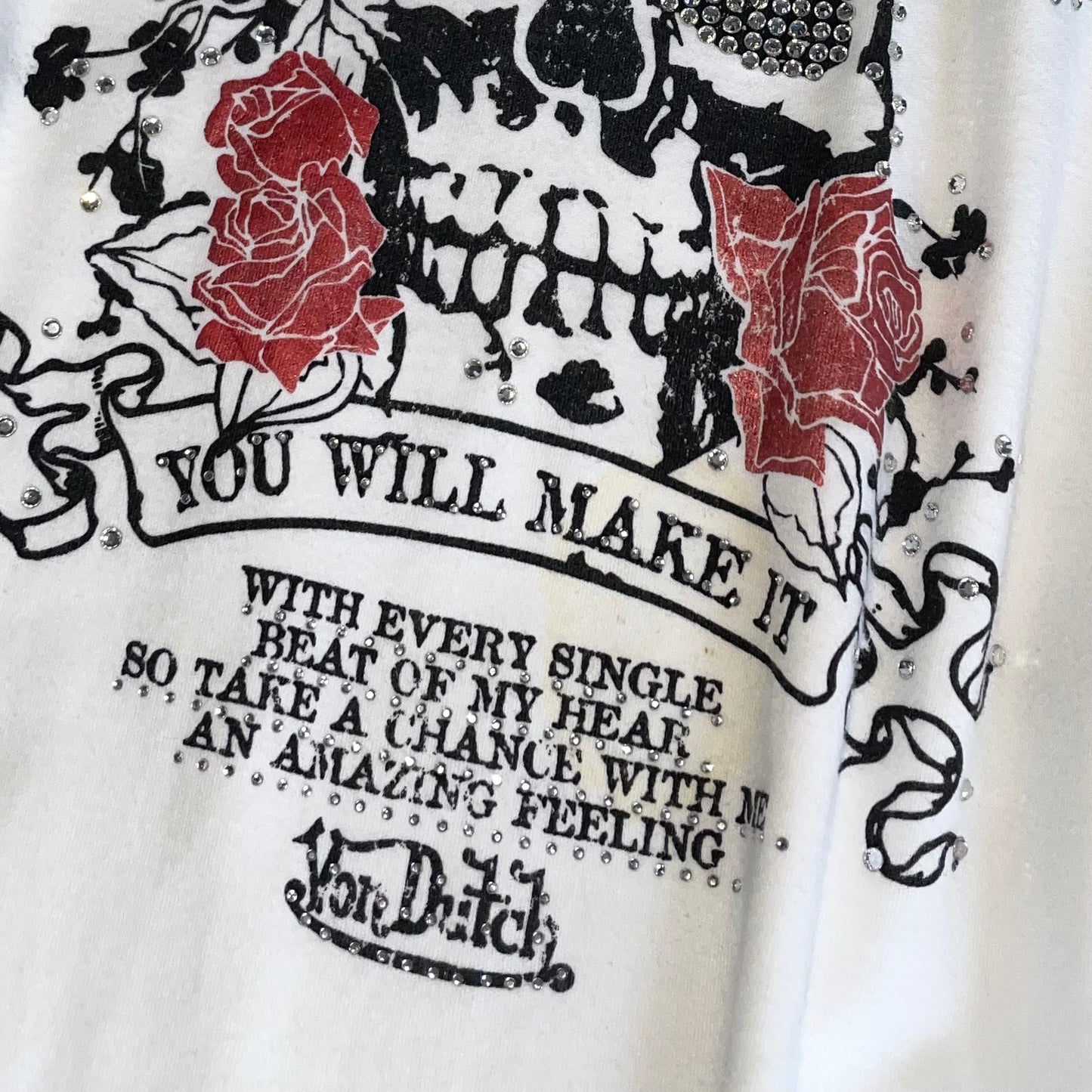 Von Dutch Los Angeles skull and rose white tee