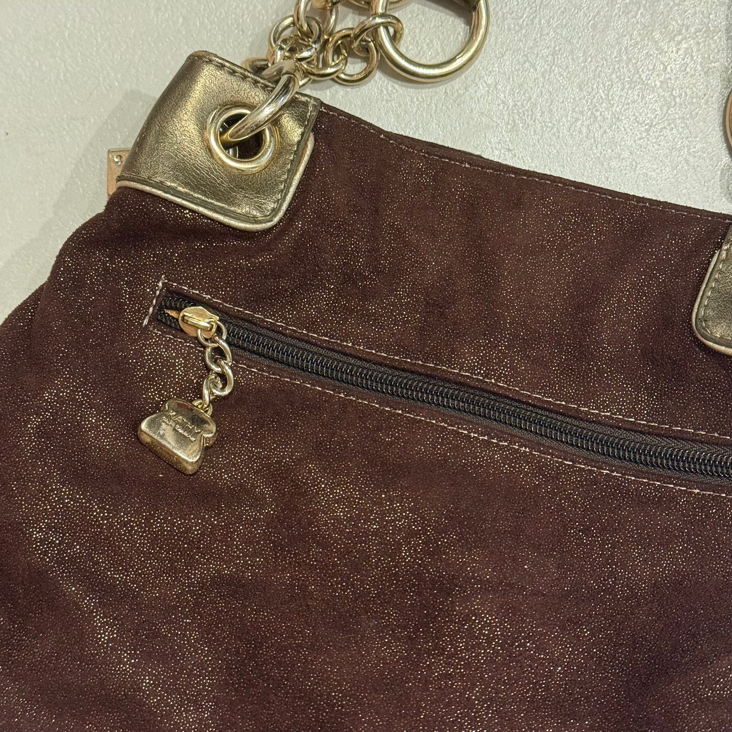 Kathy brown suede bag with keychain