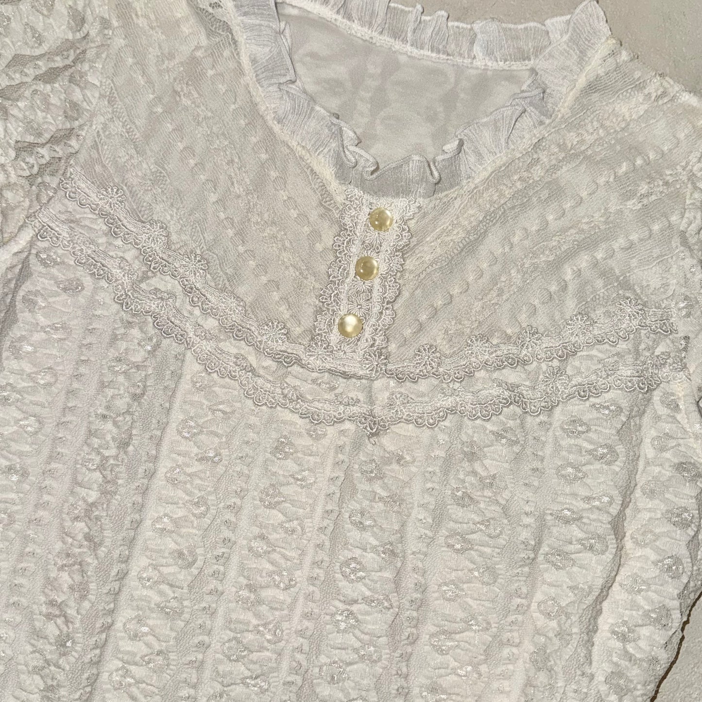 Ivory button lace top