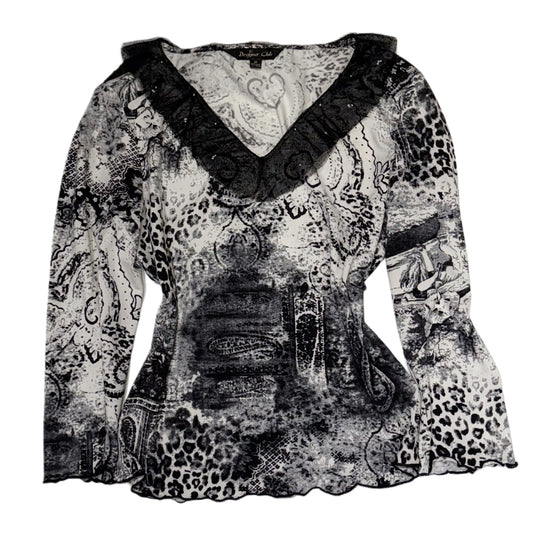 Black lace embroidered leopard long sleeve