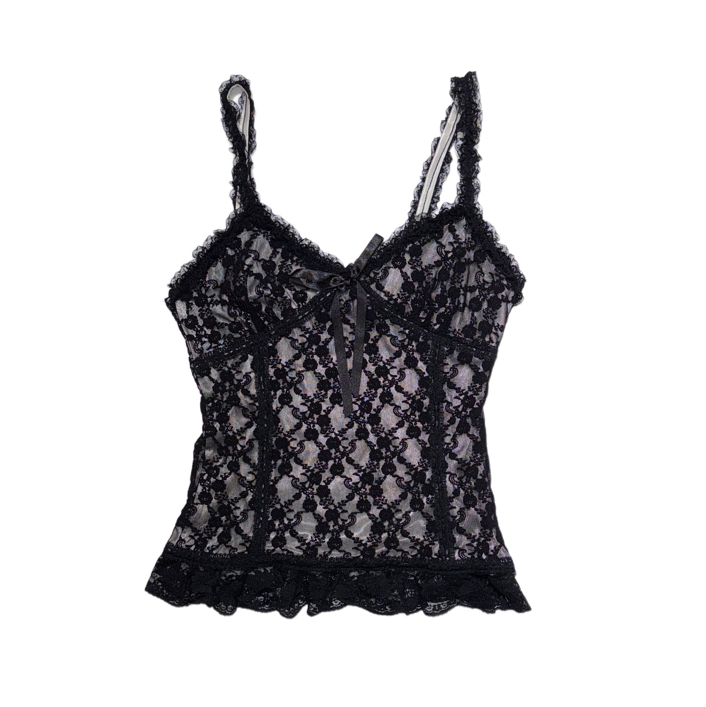 Black lace tank with ruffled straps