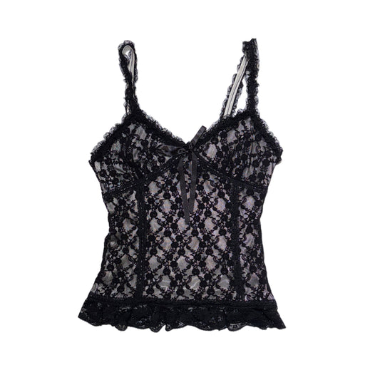 Black lace tank with ruffled straps
