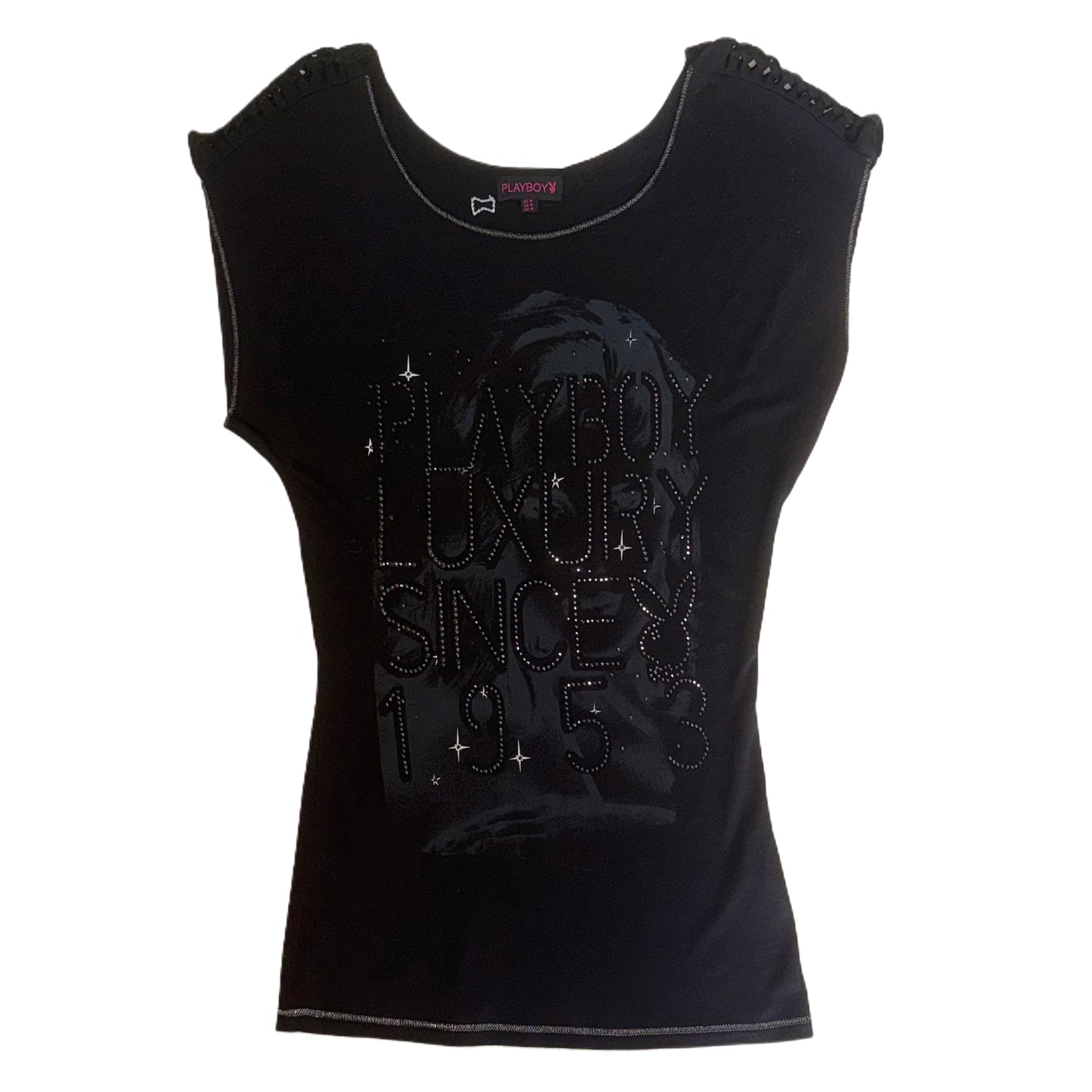 Playboy 1953 black rhinestones top