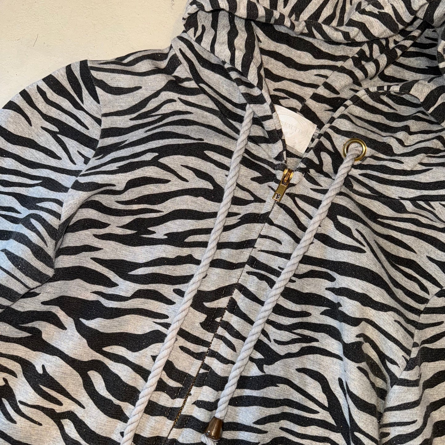 Grey zebra glittering zip up hoodie