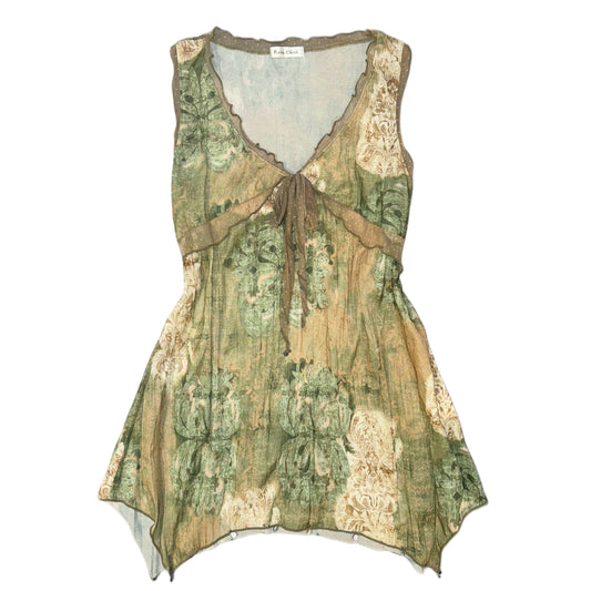 Brown green polka dot lace top