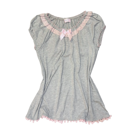 Grey pink lace top