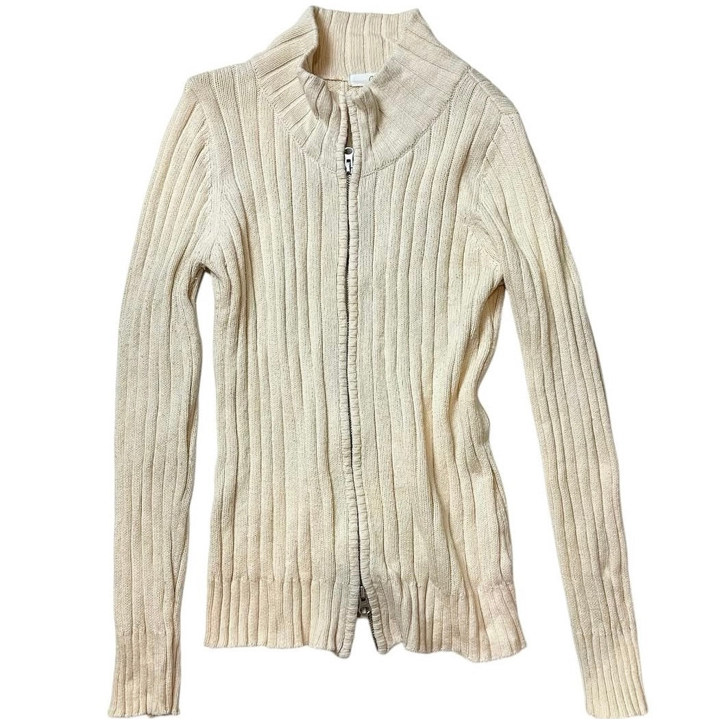 Double zip beige knitted jacket