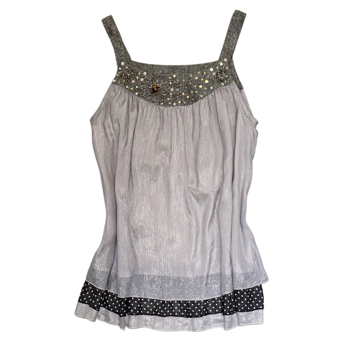 Grey embroidered polka dot layered top