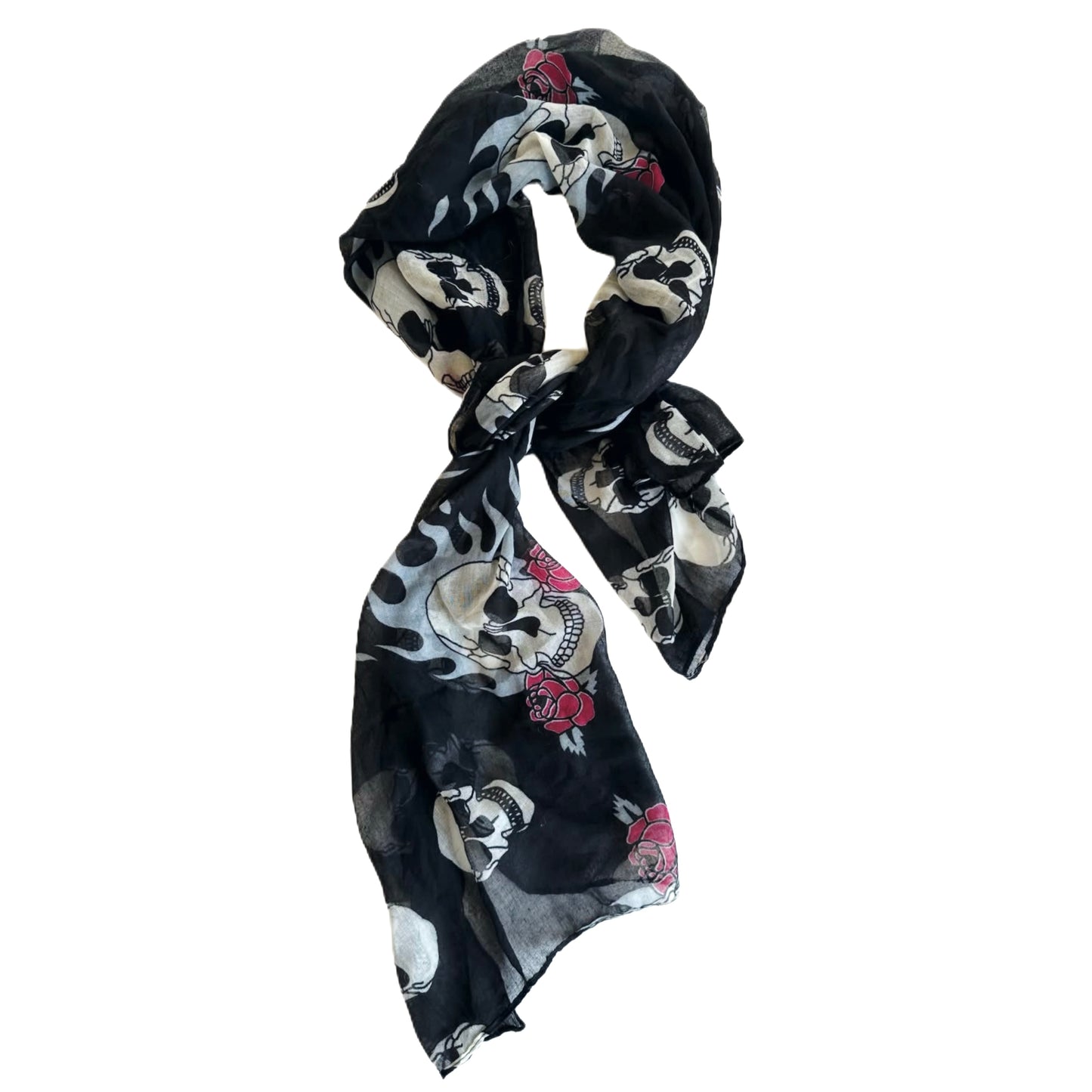 Black skull rose cotton scarf