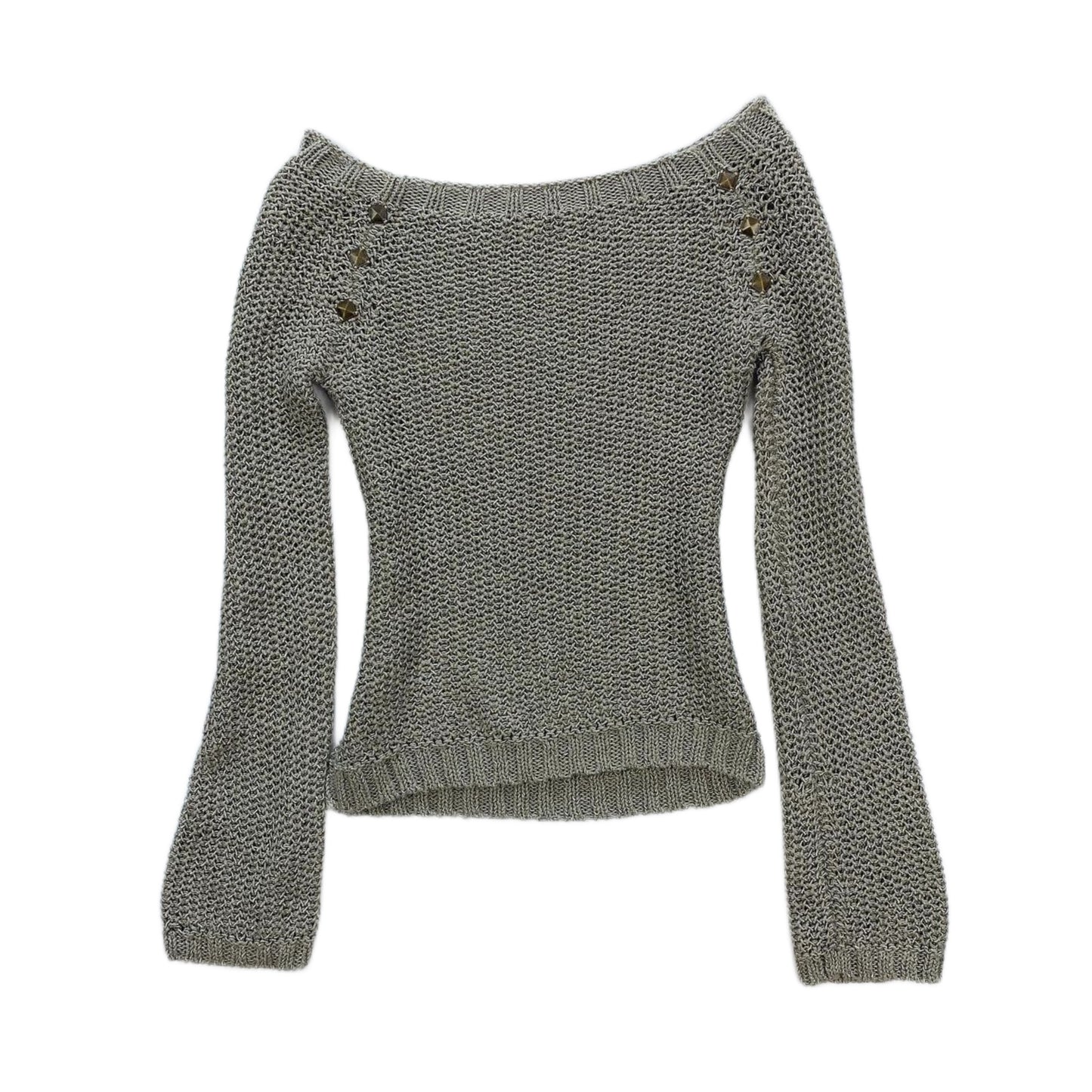 Grey rivet Off shoulder knit top