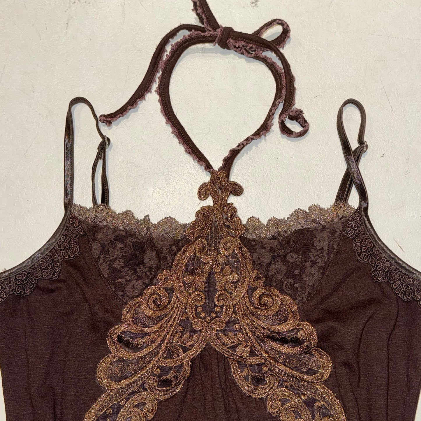 Axes whimsigoth brown lace halter cami