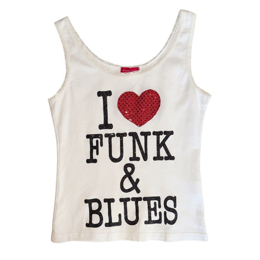 “I love Funk & Blues” white lace tank