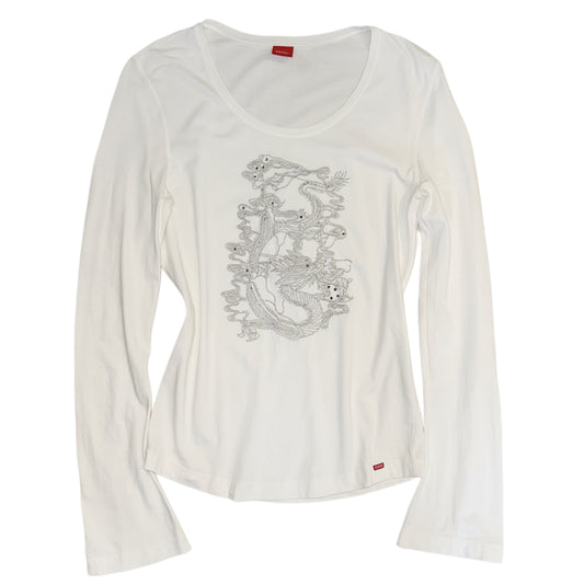 Esprit embroidered dragon white long sleeve
