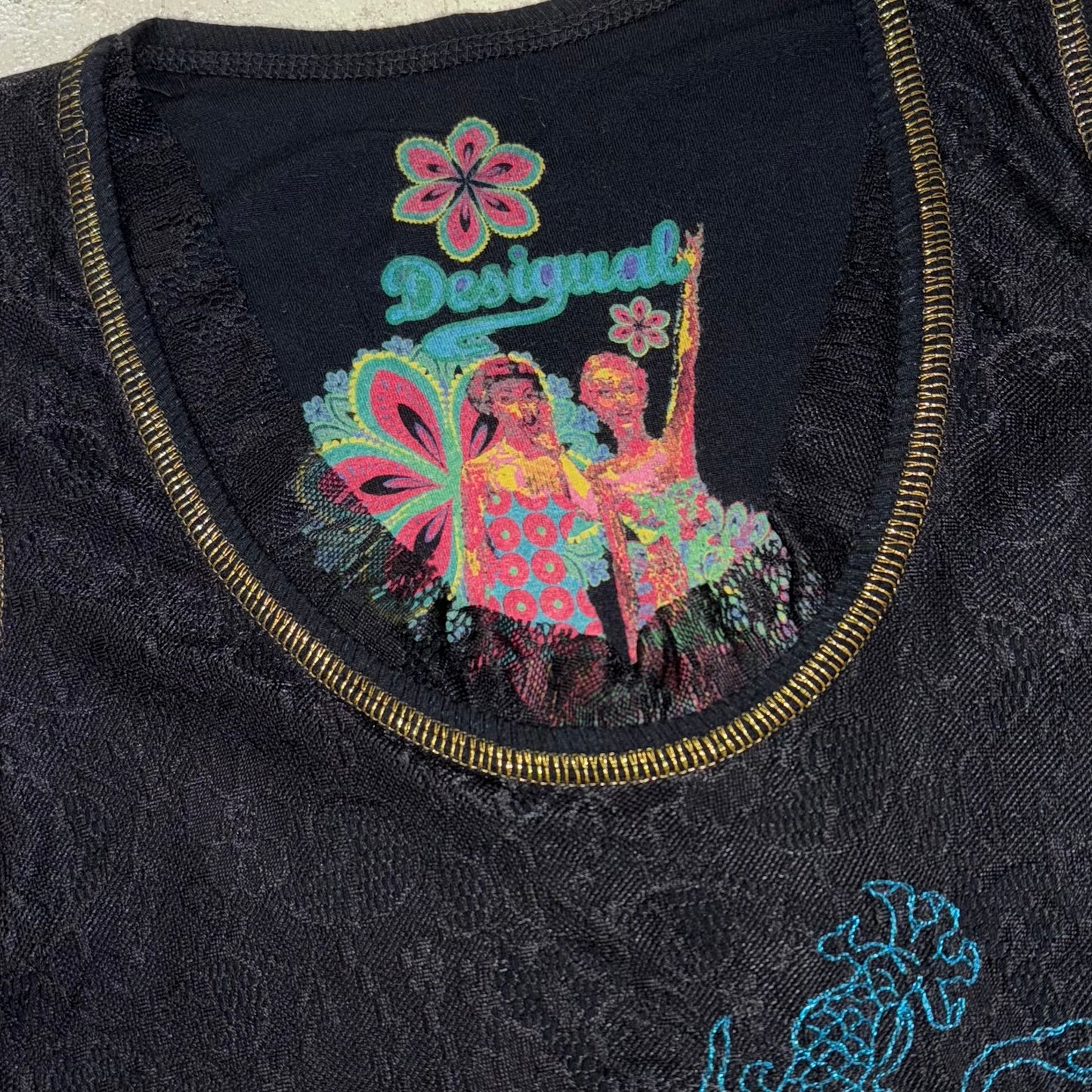 Desigual floral dragon lace embroidered top